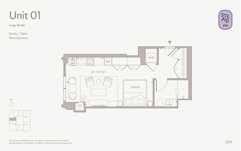 Floor plan for studio, 1 bath, 485 sqft